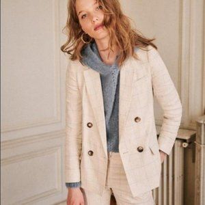 Sezane Christie Beige Plaid Linen blazer gustavo pant sweater suit set blue